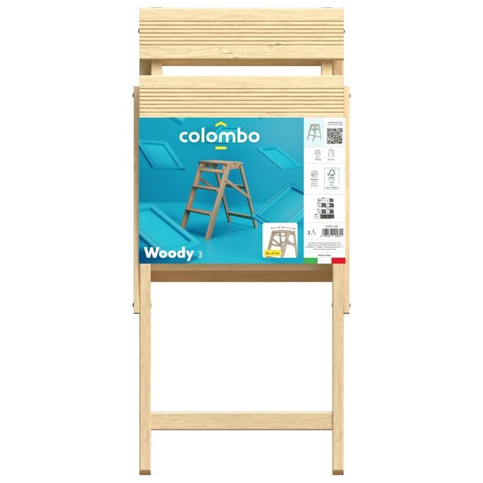 Colombo 8003186104601 Woody Sgabello Pieghevole 3 Gradini Legno Faggio FSC Portata 120 Kg colore Faggio