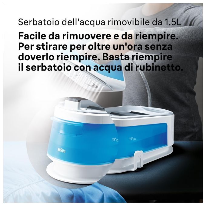 Braun IS1012BL CareStyle 1 Ferro da Stiro con Caldaia 2400W 1.5L 5.5 bar piastra SuperCeramic colore Bianco Blu