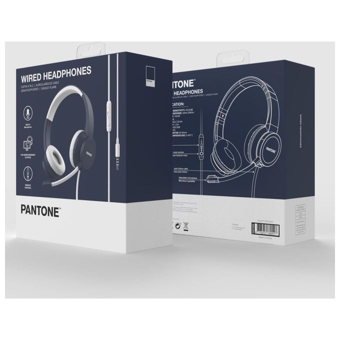 Pantone PT-WDH002N Cuffie a Padiglione Over-Ear con Microfono Regolabile Jack 3.5mm Cavo 1.2m Controllo Remoto colore Blu