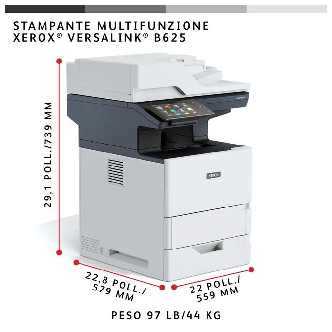 Xerox B625V_DN VersaLink Multifunzione Laser A4 65 ppm Touch Screen NFC ADF Fax Ethernet Gigabit colore Nero Grigio
