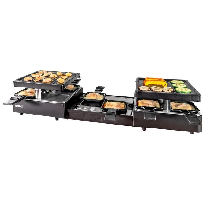 Unold 48755 Griglia per Raclette 8 persone 1300 W Piastre Antiaderenti in Ghisa colore Nero