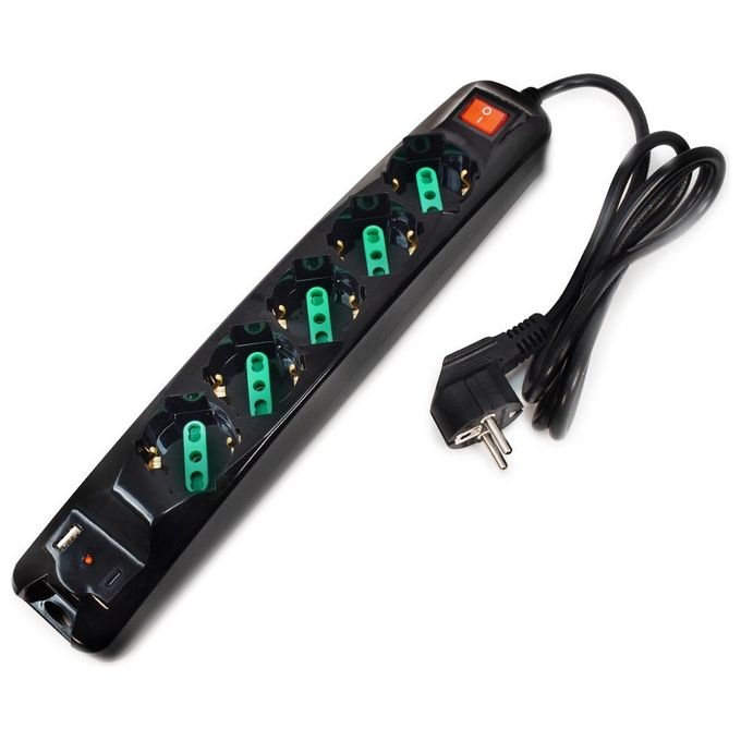 Tecnoware Power Systems Multipresa Power Cleaner 5 5 Uscite Italia-Schuko 1 USB-A  1 USB-C Power Delivery e Quick Charger 3.0 Nero