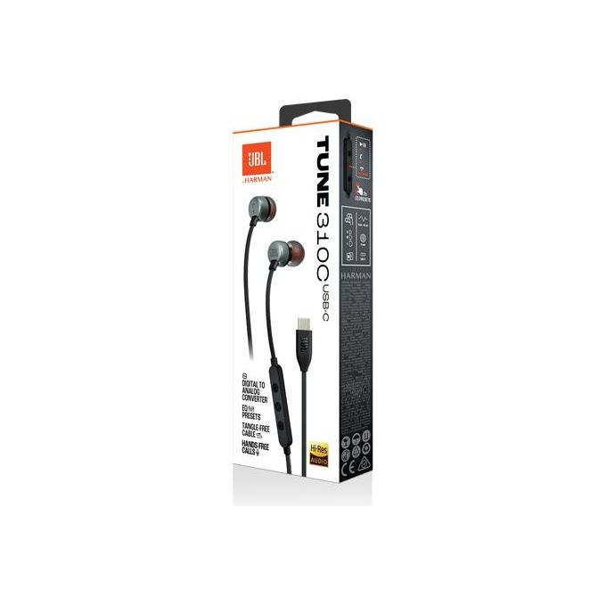 JBL Tune 310C Headphones Wired In-Ear Headphones Pure Bass Sound Microphone and USB-C Port Black
