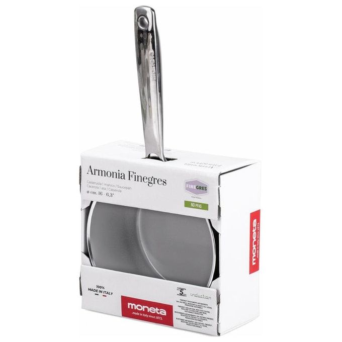 Alluflon Moneta Casseruola Armonia Finegres Manico Lungo 16cm Nero