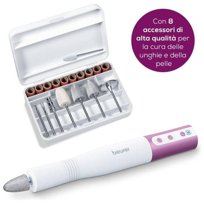 Beurer MP52 Set Manicure e Pedicure 15000 rpm 8 accessori adatto diabetici colore Bianco Rosa