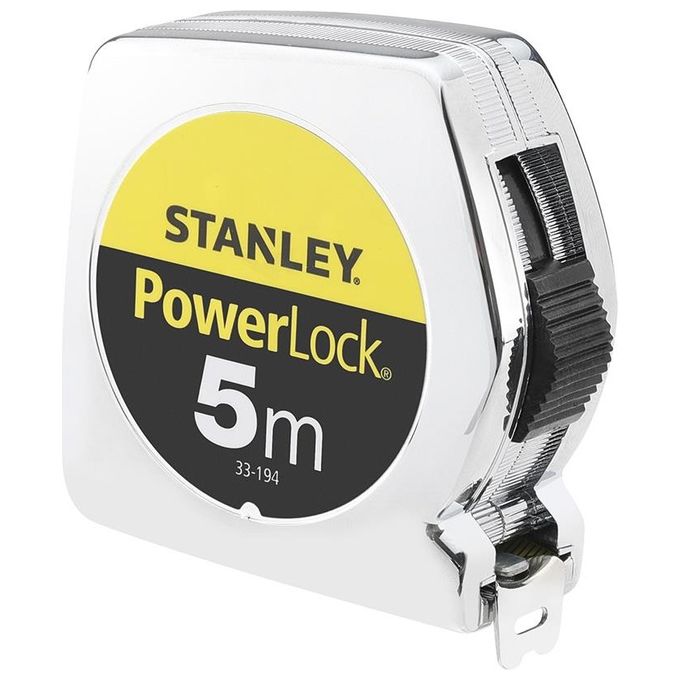 Stanley 1-33-191 Powerlock Flessometro professionale 5 m nastro acciaio 19 mm classe II gancio 3 rivetti colore Argento