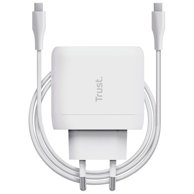 Trust 25139 Maxo Caricatore USB-C 65W con Cavo 2m Tecnologia USB PD 3.0 Protezioni Integrate colore Bianco