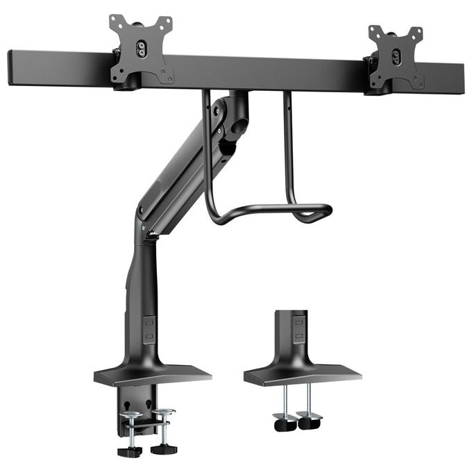 V7 DM1HDD Supporto per Doppio Monitor con Barra a Molla a Gas Regolabile in Altezza Rotazione ±32° Inclinazione -22° +45° VESA 75x75 100x100 mm colore Nero
