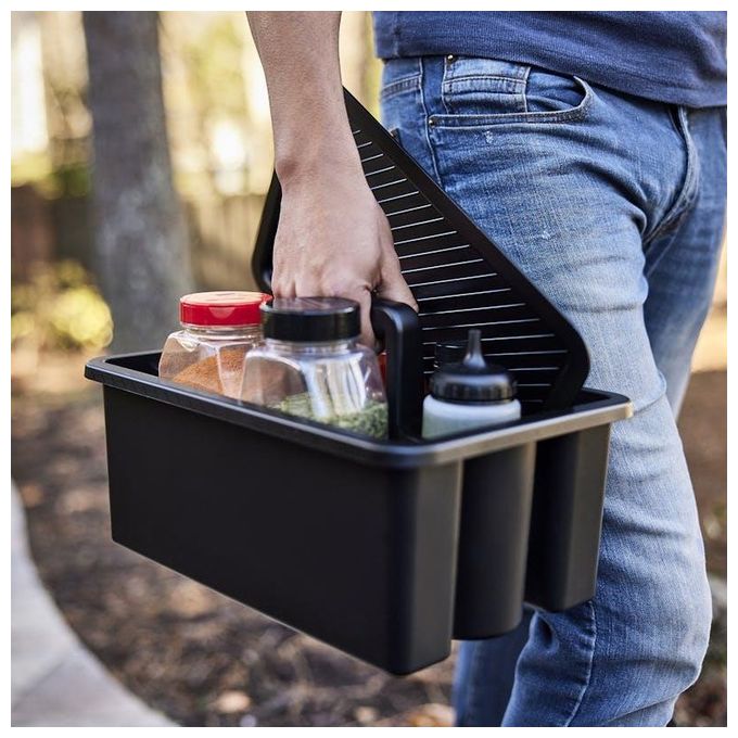 Weber 3400128 Weber Works Cestello di Trasporto con Coperchio a Vassoio in Plastica Resistente e Maniglia Pieghevole Compatibile con Ripiani Laterali Works colore Nero