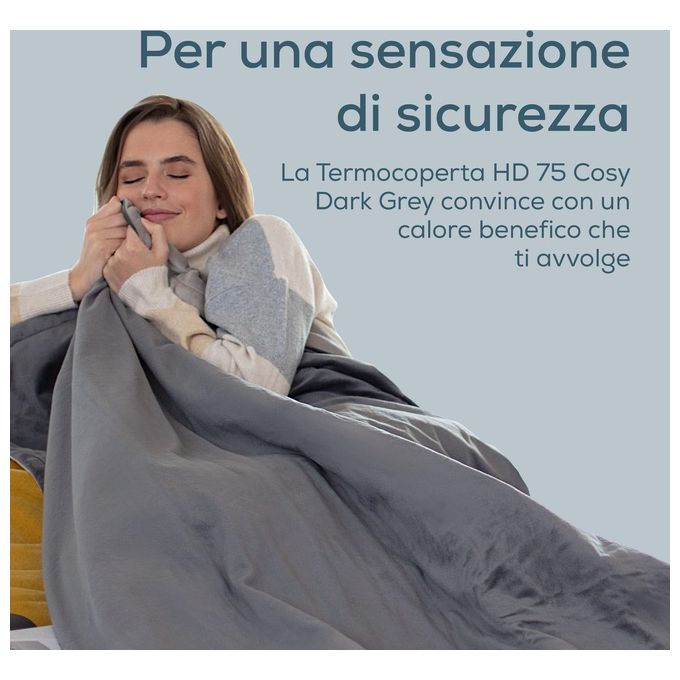 Beurer 42106 HD 75 Coperta Elettrica 100W 6 Livelli di Temperatura Spegnimento Automatico Lavabile Tessuto Felpato colore Grigio Scuro