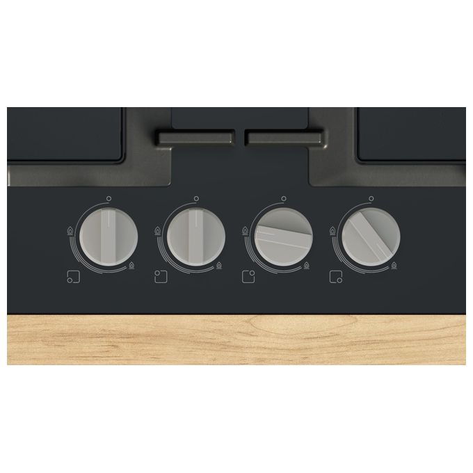 Bosch PNP6B6K40 Serie 4 Piano cottura a gas 60 cm 4 fuochi vetro temperato griglie ghisa accensione elettronica colore Nero