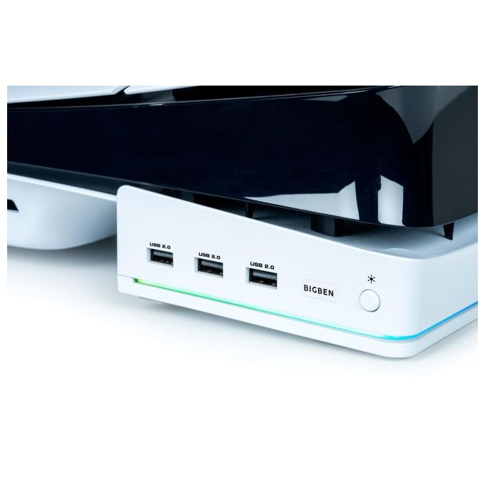 Nacon PS5SHORIZSTAND Base Orizzontale per PS5 Slim con Hub USB 3.0 e Illuminazione RGB colore Bianco