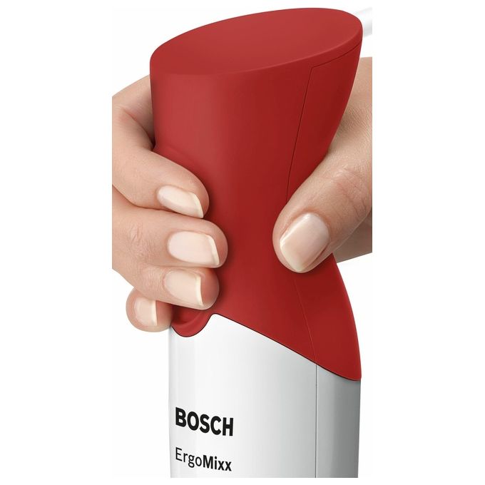 Bosch MSM64010 ErgoMixx - Frullatore a immersione 450 W, 2 velocita' (normale + Turbo), bicchiere graduato incluso, lama QuattroBlade in acciaio inox, colore Bianco e rosso