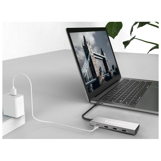 Conceptronic HUBBIES16G Hub di Interfaccia USB 3.2 Gen 2 Type-C 10000 Mbit-s Grigio