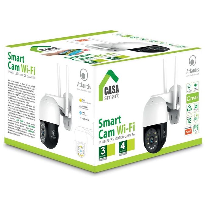 Atlantis Land A14-SC970-PT SmartCam Telecamera IP Motorizzata Outdoor 4MP 1440p Wi-Fi IP64 Audio 2 vie MicroSD 128GB colore Bianco