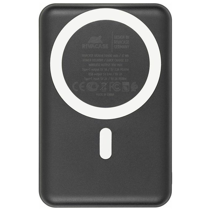Rivacase VA2604 Power Bank MagSafe 10000 mAh Wireless Qi 15W QC PD 20W con Supporto Pieghevole