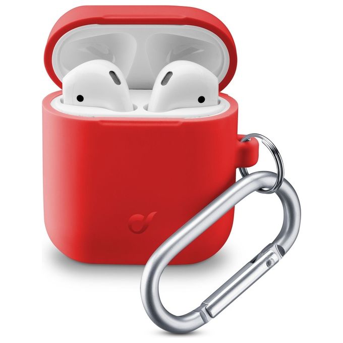 Cellularline Bounce Custodia in Silicone Soft-Touch per AirPods 1 e 2 con Gancio Rosso