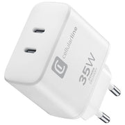 Cellularline ACHIPHUSB2PD35WW Dual Charger 35W Caricatore da Rete con Doppia Porta USB-C Compatibile Apple 35 W Alimentazione AC colore Bianco