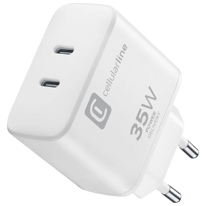 Cellularline ACHIPHUSB2PD35WW Dual Charger 35W Caricatore da Rete con Doppia Porta USB-C Compatibile Apple 35 W Alimentazione AC colore Bianco