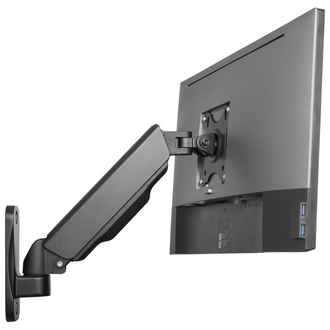 EQUIP 650136 Supporto da Parete per Monitor Singolo 17''-32'' con Molla a Gas Rotazione 360° Inclinazione Regolabile fino a 9 Kg colore Nero