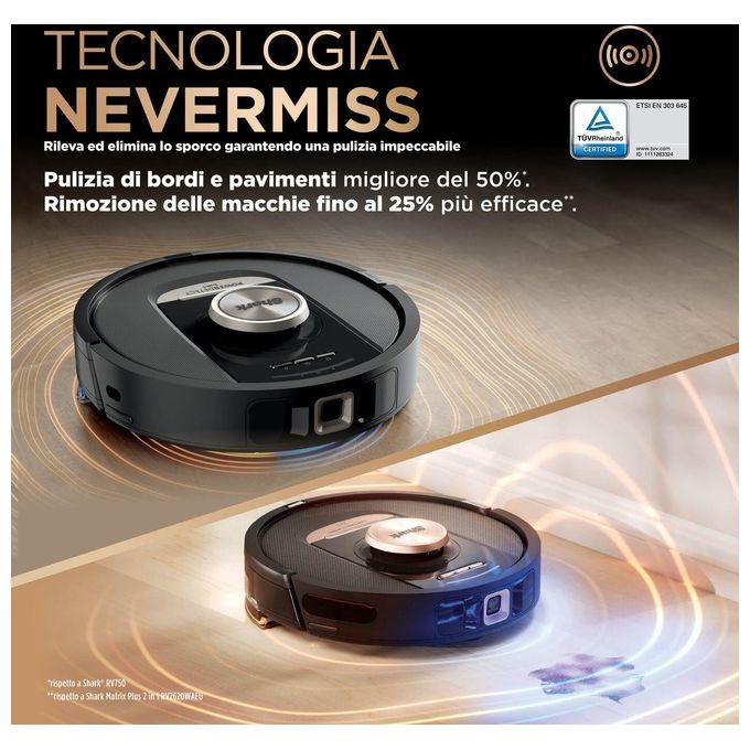 Shark RV2800ZEEU PowerDetect NeverTouch Pro Robot Aspirapolvere e Lavapavimenti 2 in 1 Navigazione 3D LiDAR Autonomia 100 min Wi-Fi-App colore Nero