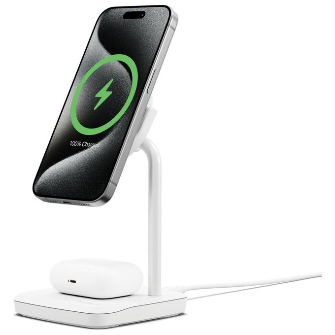 Cygnett CY5099BUNCP ChargeBase Base di Ricarica Wireless Qi2 2 in 1 15W iPhone AirPods colore Bianco