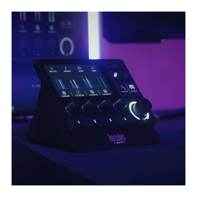 Hercules 4780934 Stream 200 XLR Mixer Controller Audio per Streaming 9 Pulsanti Ingresso XLR Preamplificato USB-C colore Nero