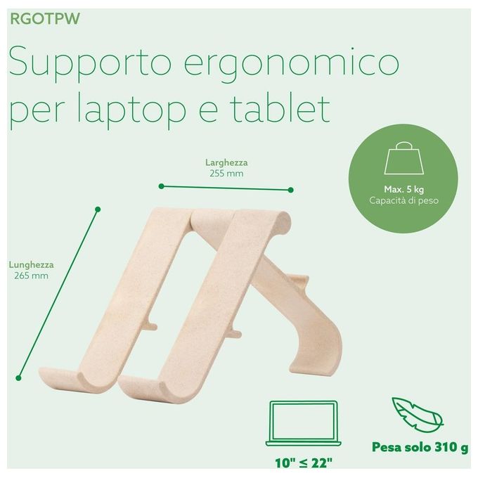 R Go Tools RGOTPW Treepod Supporto per Laptop e Tablet 10-22'' Regolabile in Altezza Materiale Bio-Based colore Naturale