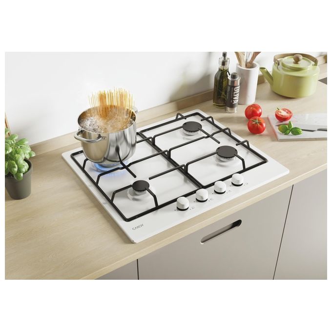 Candy CHW6BRWW Piano Cottura a Gas 4 Zone 60 cm Acciaio Inox