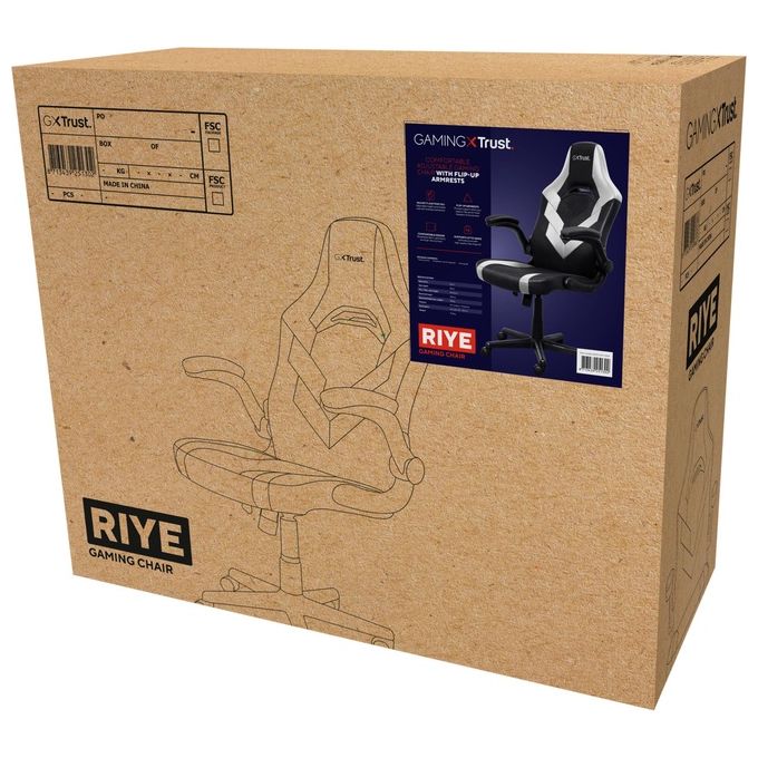 Trust GXT 703W RIYE Sedia Gaming Universale braccioli regolabili portata 140 Kg sollevamento classe 4 colore Nero Bianco