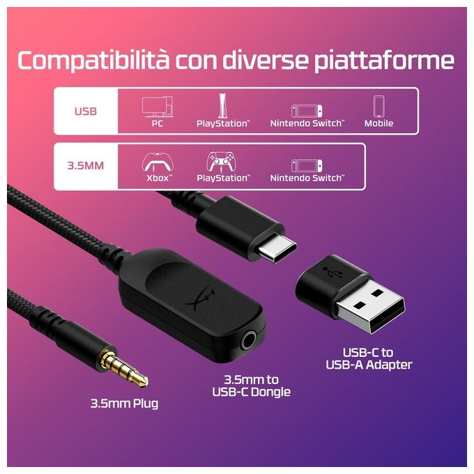HyperX 727A8AA Cloud III Cuffie da gaming Circumaurali Chiuso 53 mm 10 - 21000 Hz 64 Ω 100 dB 3,5 mm USB-C Nero