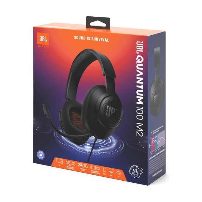 JBL JBLQTUM100M2BLK Quantum 100M2 Cuffie Gaming Over Ear con Filo Microfono Staccabile 3.5 mm colore Nero