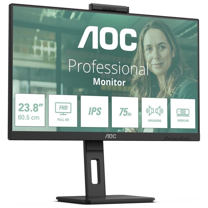 AOC 24P3QW Monitor PC 23.8'' Full HD IPS 1920x1080 100Hz 4ms USB Hub Webcam colore Nero