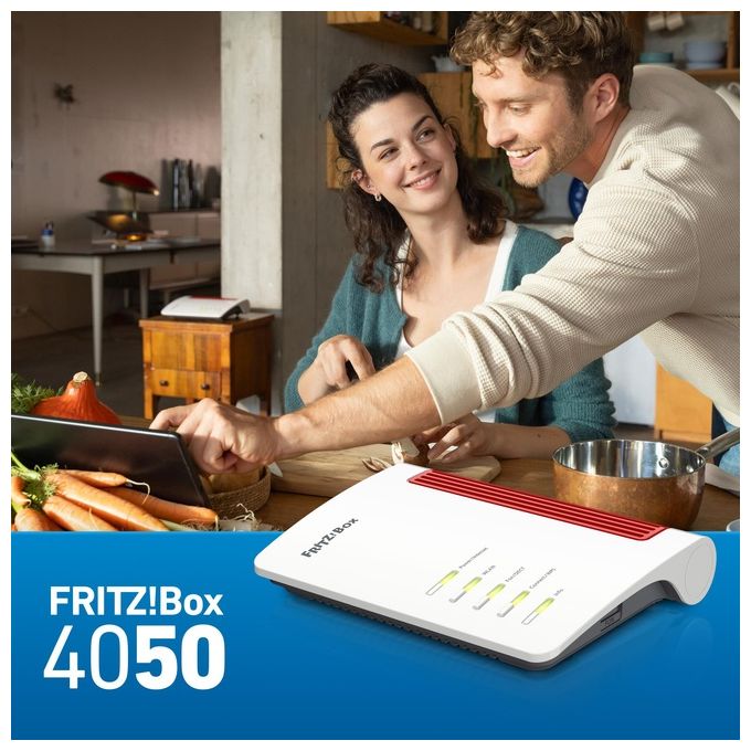 FRITZ! 20003067 Fritz!Box 4050 Router Wi-Fi 6 Dual Band 2.4 GHz 5 GHz fino a 3000 Mbit-s Mesh VPN VoIP DECT colore Bianco