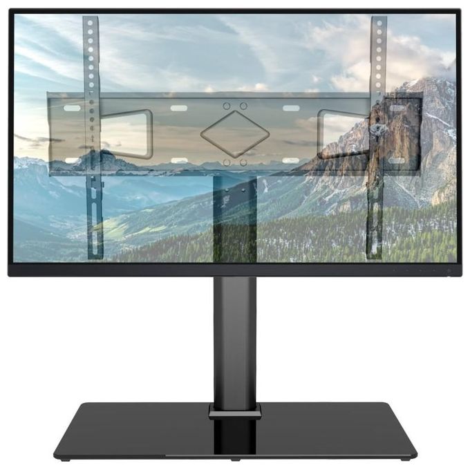 Techly ICA-LCD S07L Supporto Universale da Tavolo per TV 32'' a 65'' VESA 75x75 fino a 600x400 Altezza Regolabile Peso Massimo 45 Kg con Base in Vetro Temperato colore Nero