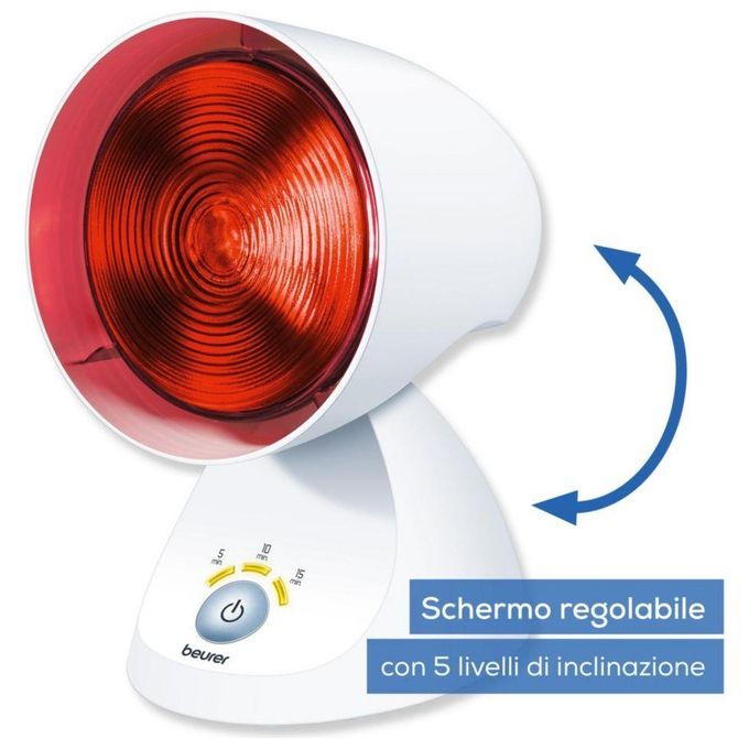 Beurer IL-35 Lampada a Raggi Infrarossi Terapia del Calore 150W timer digitale 3 livelli inclinazione regolabile colore Bianco