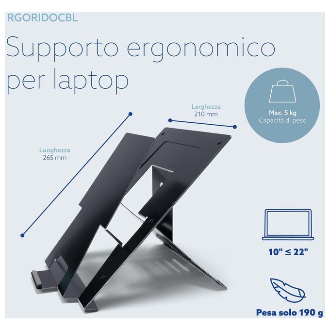 R-Go Tools RGORIDOCBL Supporto Ergonomico Pieghevole Regolabile in 5 Posizioni Portadocumenti Integrato colore Nero