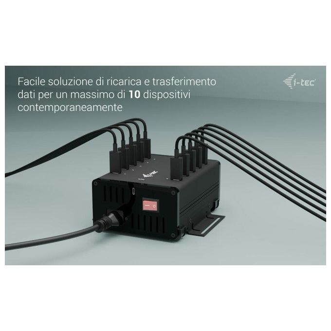 I-tec CACHRGHUB10CIT Hub USB-C USB-A Metal 10 porte USB-C 15W per porta alimentatore 180W colore Nero