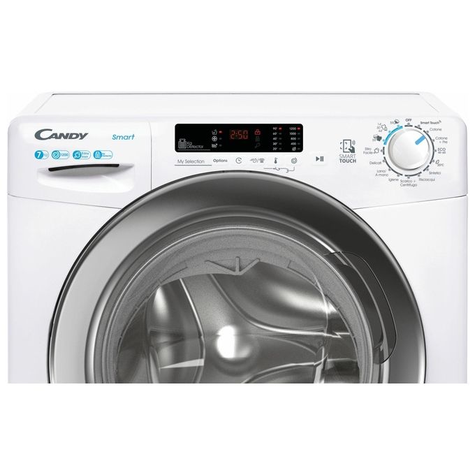Candy Smart CSS4272DWR4-1-11 Lavatrice slim a carica frontale 7 kg 1200 giri Classe B 16 programmi Bianco 60x46x85