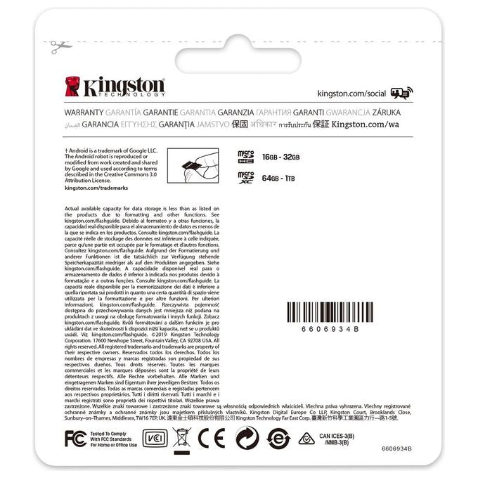 Kingston Canvas Select Plus SDCS2-64GB Scheda microSD Classe 10 con Adattatore SD Incluso, 64 GB