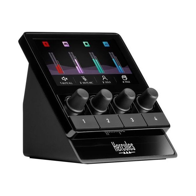 Hercules 4780933 Stream 100 Controller Audio per Livestream Schermo LCD 4 Encoder 4 Pulsanti Assegnabili colore Nero