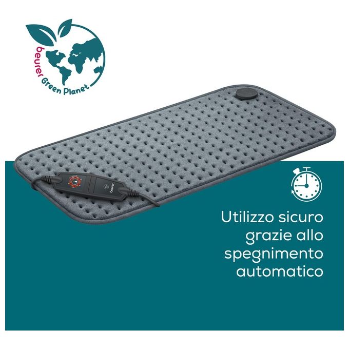 Beurer HK 123 XXL Green Planet Termoforo 100W 6 Livelli di Temperatura Lavabile Autospegnimento 90 min 60x30 cm colore Grigio