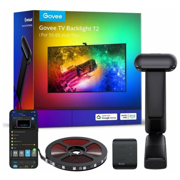 Govee H605C Envisual TV Backlight T2 Striscia LED Intelligente Dual Camera 55'' 65'' Wi-Fi Bluetooth 60 LED 3,6 m colore Nero