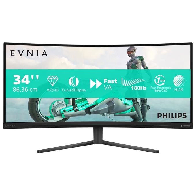 Philips 34M2C3500L Evnia Monitor Gaming Curvo 34'' WQHD 3440x1440 Fast VA 180Hz HDR10 FreeSync Premium colore Nero