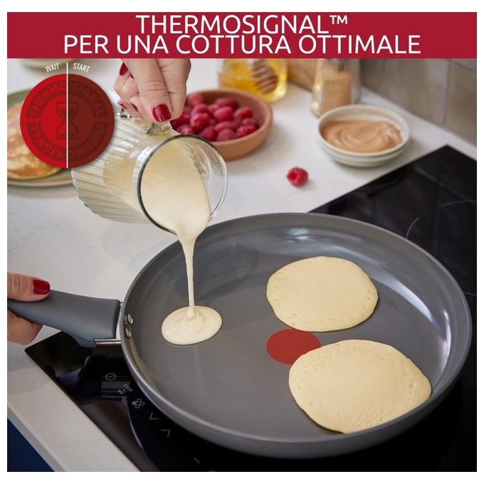 Lagostina 010274040128 Risorsa Padella Antiaderente Ceramica Goceram 28 cm Thermo Signal Multiuso colore Grigio