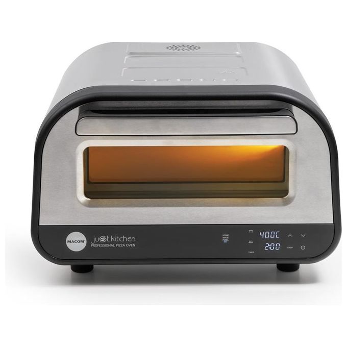 Macom 884 Just Kitchen Forno per Pizza Elettrico Pietra Refrattaria 32 cm 1700W 400°C Timer Digitale colore Nero Inox