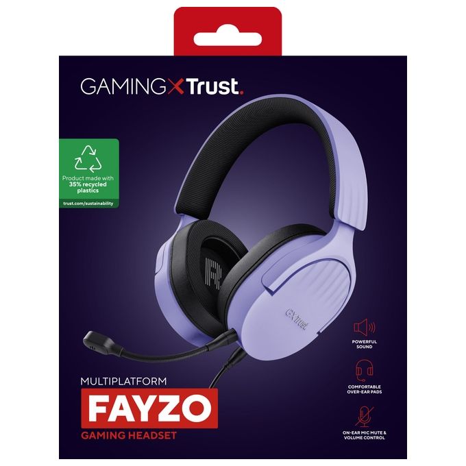 Trust 25301TRS GXT 489P Fayzo Cuffie Gaming Cablate Over-Ear con Microfono Rimovibile Driver 50 mm Audio 7.1 35% Plastica Riciclata Colore Viola