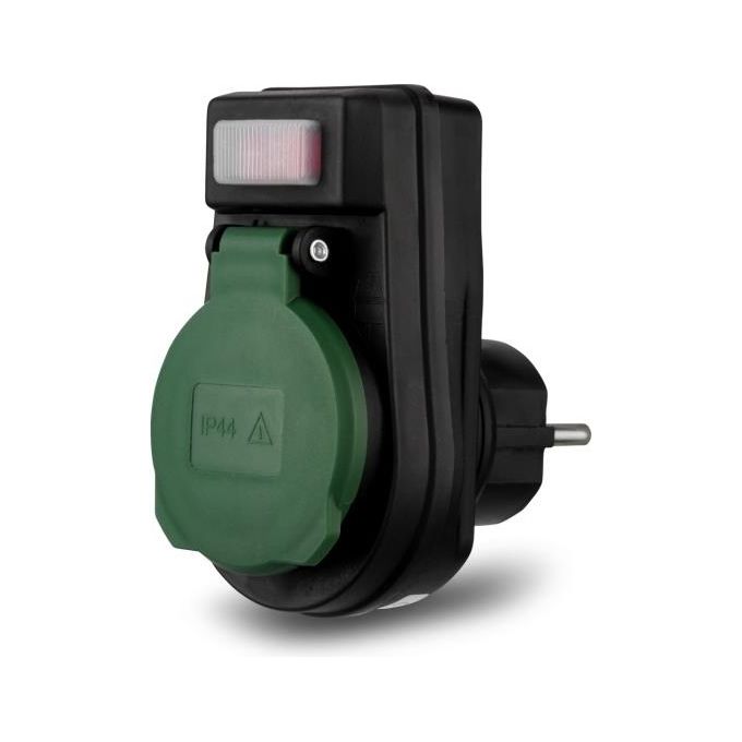 Rev Adattatore con Interruttore IP44 Nero-Verde