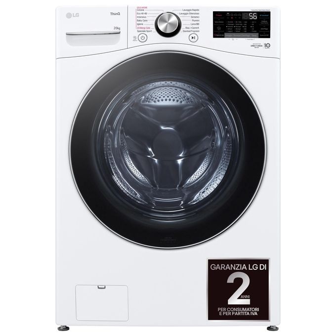 LG Serie P3 F0P3020TSWC Lavatrice libera  installazione XL 20Kg AI DD Classe B 1000 giri TurboWash 360 Vapore Wi-Fi Bianco