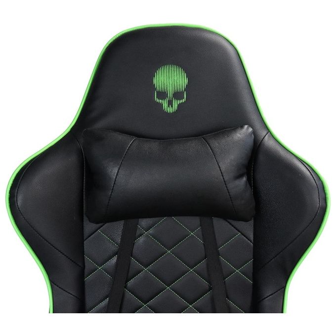 DEADWAVE DWGT00072 Skull Chair Sedia Gaming Ergonomica Semipelle Braccioli Imbottiti Reclinabile 135° 150 Kg colore Nero Verde